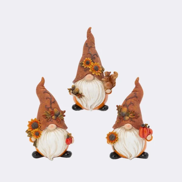 Gerson International Set Of 3 Autumn Sunflower Harvest Gnome Figurines