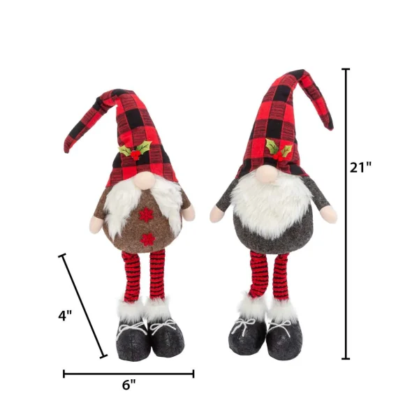 Gerson International Set Of 2 Christmas Holiday Gnome Figurines, Black Red Gingham