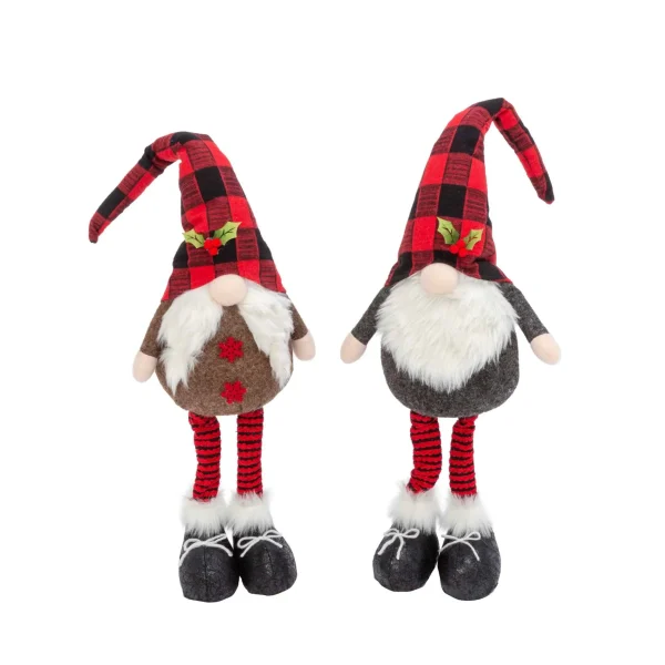 Gerson International Set Of 2 Christmas Holiday Gnome Figurines, Black Red Gingham