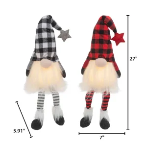 Gerson International Set Of 2 Christmas Lighted Gnome Figurines, Black And Red