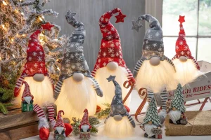 Gerson International Set Of 2 Christmas Lighted Gnome Figurines, Silver And Red