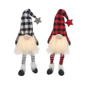 Gerson International Set Of 2 Christmas Lighted Gnome Figurines, Black And Red