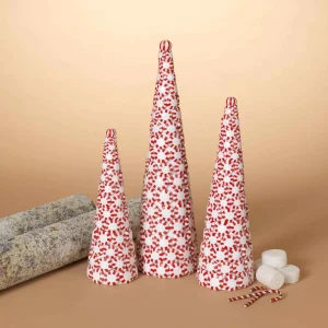 Gerson International Set Of 3 Clay Whimsical Traditional Peppermint Candy Trees