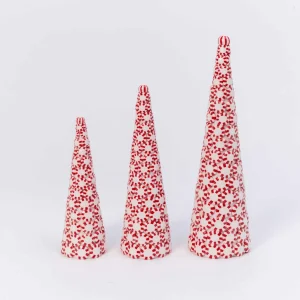Gerson International Set Of 3 Clay Whimsical Traditional Peppermint Candy Trees