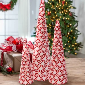 Gerson International Set Of 3 Clay Whimsical Traditional Peppermint Candy Trees