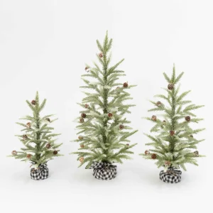 Gerson International Set Of 3 Farmhouse Christmas Trees With Black And White Plaid