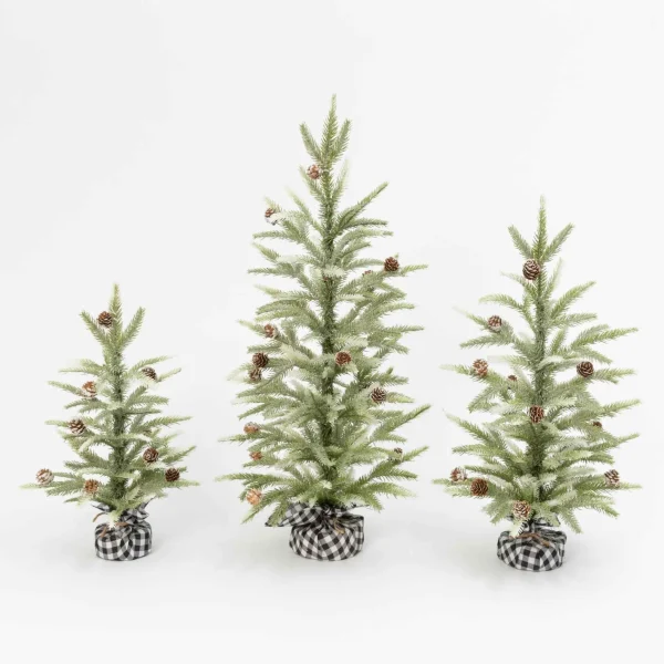 Gerson International Set Of 3 Farmhouse Christmas Trees With Black And White Plaid