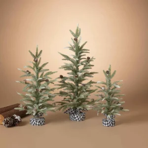 Gerson International Set Of 3 Farmhouse Christmas Trees With Black And White Plaid