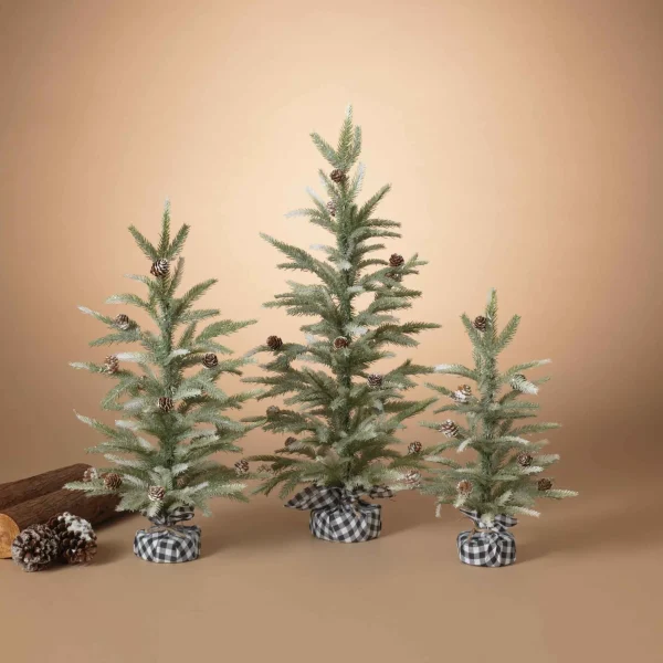 Gerson International Set Of 3 Farmhouse Christmas Trees With Black And White Plaid