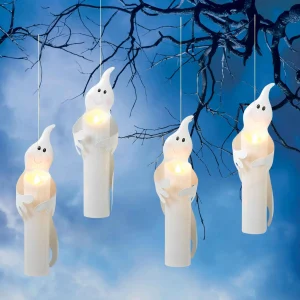 Gerson International Set Of 4 Floating Halloween Ghost Candles With Remote, Timer