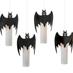 Gerson International Set Of 4 Floating Halloween Bat Candles With Remote, Timer