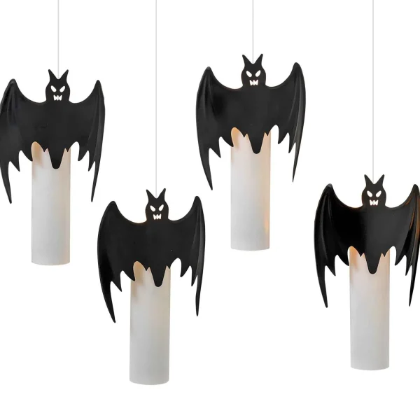 Gerson International Set Of 4 Floating Halloween Bat Candles With Remote, Timer