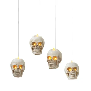 Gerson International Set Of 4 Floating Halloween Skull Candles With Remote, Timer