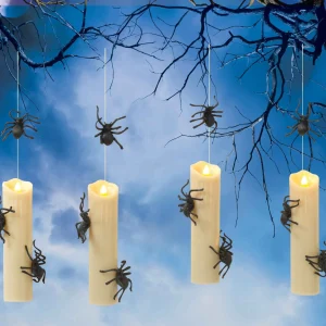 Gerson International Set Of 4 Floating Halloween Spider Candles With Remote, Timer