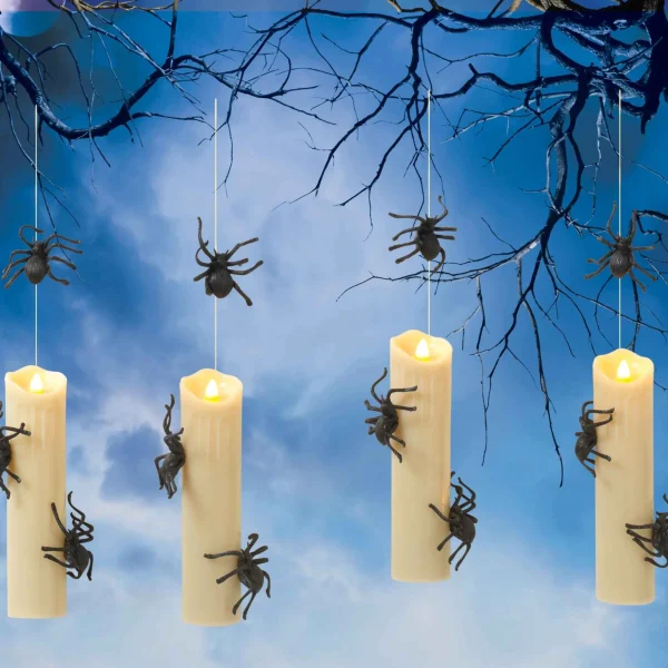 Gerson International Set Of 4 Floating Halloween Spider Candles With Remote, Timer