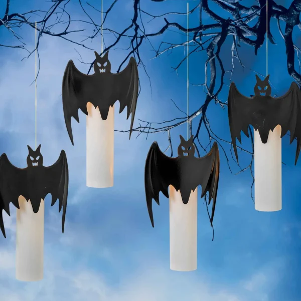 Gerson International Set Of 4 Floating Halloween Bat Candles With Remote, Timer