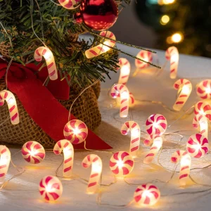 Gerson International Set Of 3 10Ft L Battery Operated Acrylic Candy Cane Micro Led Light String, 30 Warm White Lights