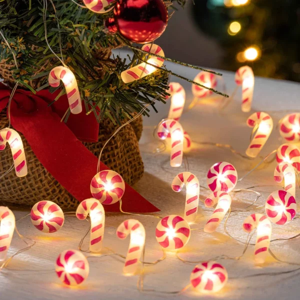 Gerson International Set Of 3 10Ft L Battery Operated Acrylic Candy Cane Micro Led Light String, 30 Warm White Lights