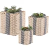 Gerson International Set Of 3 Holiday Christmas Present Decor, Neutral Farmhouse