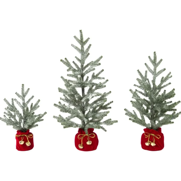 Gerson International Set Of 3 Holiday Pine Trees With Christmas Jingle Bell Base