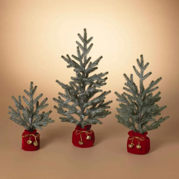 Gerson International Set Of 3 Holiday Pine Trees With Christmas Jingle Bell Base