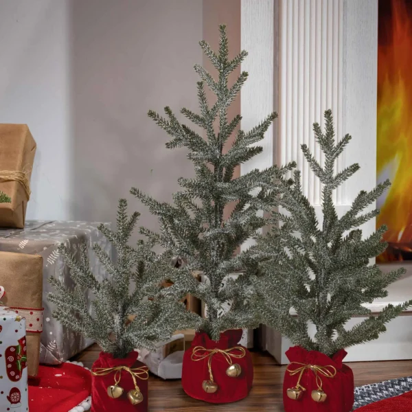 Gerson International Set Of 3 Holiday Pine Trees With Christmas Jingle Bell Base