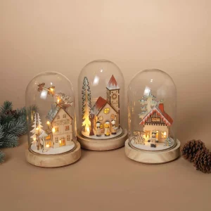 Gerson International Set Of 3 Holiday Scene Lighted Glass Domes