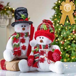 Gerson International Set Of 2 Holiday Snowman Figurine Decor, Red And Green