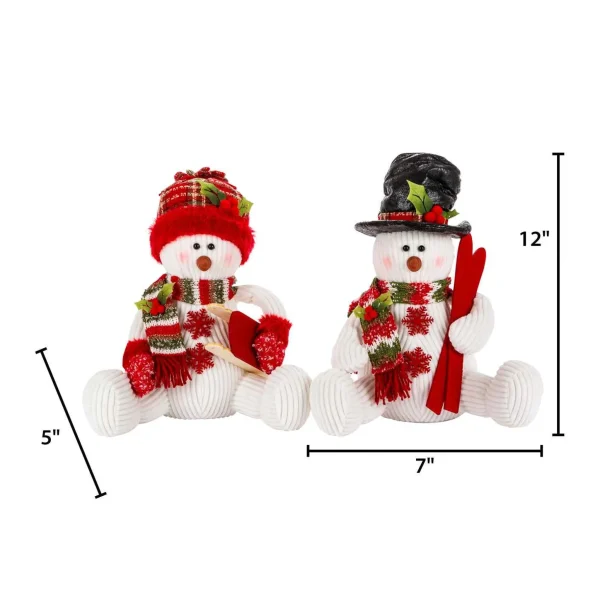 Gerson International Set Of 2 Holiday Snowman Figurine Decor, Red And Green