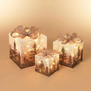 Gerson International Set Of 3 Holiday Vine Christmas Present Led Outdoor Yard Decor