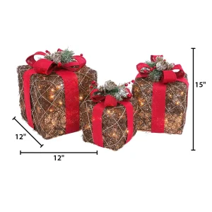 Gerson International Set Of 3 Holiday Vine Christmas Present Led Outdoor Yard Decor