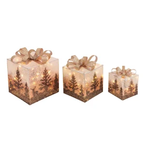 Gerson International Set Of 3 Holiday Vine Christmas Present Led Outdoor Yard Decor