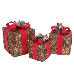 Gerson International Set Of 3 Holiday Vine Christmas Present Led Outdoor Yard Decor