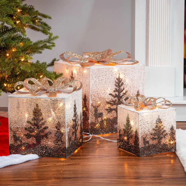 Gerson International Set Of 3 Holiday Vine Christmas Present Led Outdoor Yard Decor
