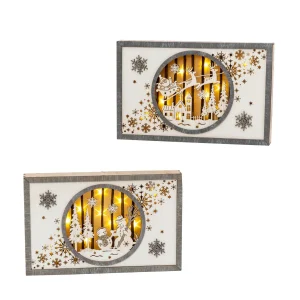 Gerson International Set Of 2 11-In Battery- Operated Lighted Laser Cut Wood Holiday Scene Wall Decor