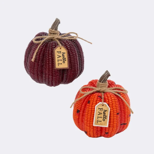 Gerson International Set Of 2 6.4-In L Resin Corn Textured Pumpkins