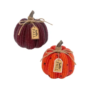 Gerson International Set Of 2 6.4-In L Resin Corn Textured Pumpkins