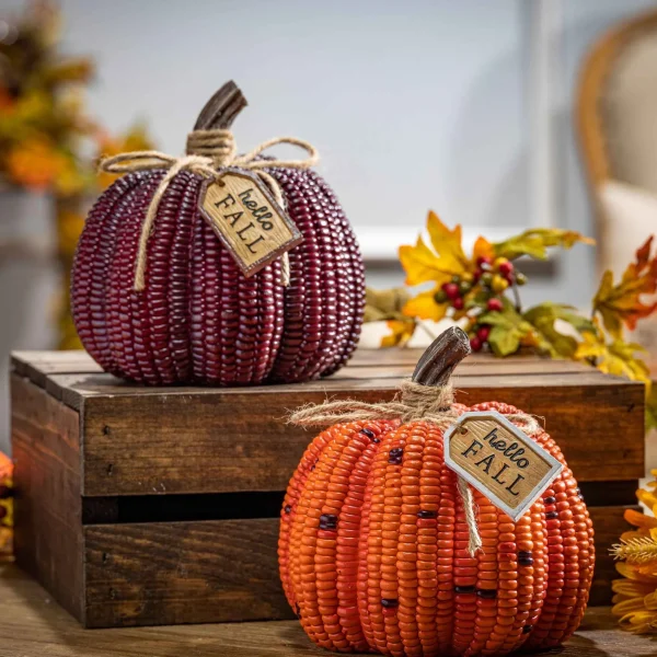 Gerson International Set Of 2 6.4-In L Resin Corn Textured Pumpkins