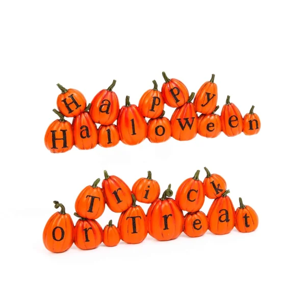 Gerson International Set Of 2 13.7-In Resin Long Pumpkins Perched Askew Spelling Out Halloween Messages