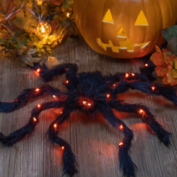 Gerson International Set Of 2 Light Up Halloween Spiders With Purple Micro Leds