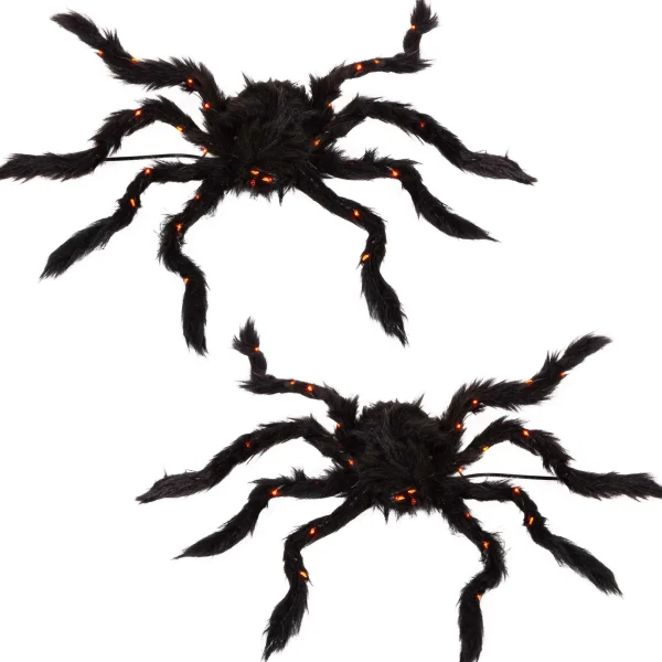 Gerson International Set Of 2 Light Up Halloween Spiders With Purple Micro Leds