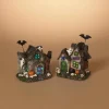 Gerson International Set Of 2 Lighted Halloween Haunted Houses, Battery Operated