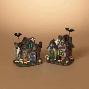 Gerson International Set Of 2 Lighted Halloween Haunted Houses, Battery Operated