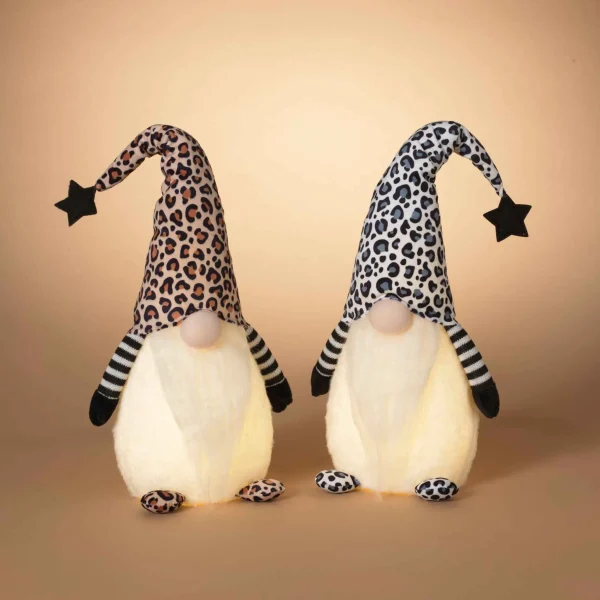 Gerson International Set Of 2 Lighted Leopard Print Gnome Figurines, Battery Operated