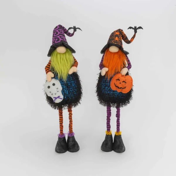 Gerson International Set Of 2 Lighted Whimsical Halloween Gnomes With Flexible Legs