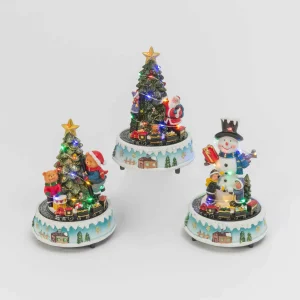 Gerson International Set Of 3 Light-Up Musical Trains With Snowman And Trees