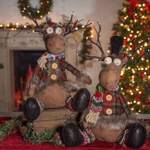 Gerson International Set Of 2 Moose Christmas Holiday Decor With Lighted Antlers