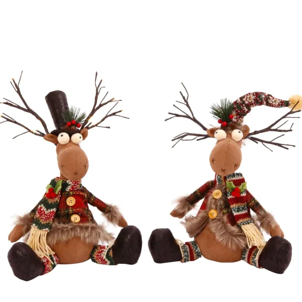 Gerson International Set Of 2 Moose Christmas Holiday Decor With Lighted Antlers