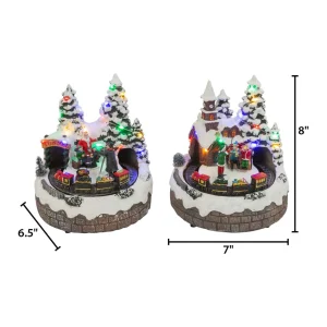 Gerson International Set Of 2 Musical Lighted Christmas Village With Moving Scenes