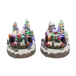Gerson International Set Of 2 Musical Lighted Christmas Village With Moving Scenes
